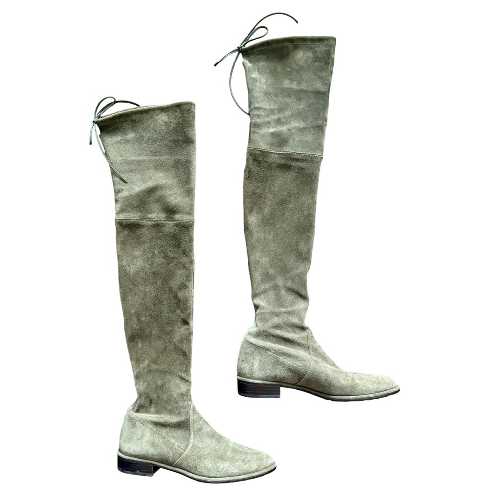 Stuart Weitzman Lowland Olive Green Suede Over the Knee Boots 6.5 M Spain